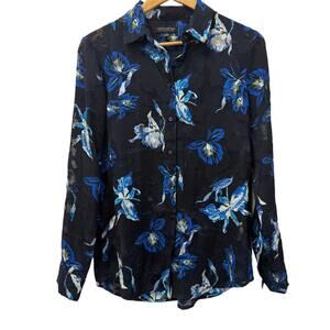 banana republic woman button down blue floral size small